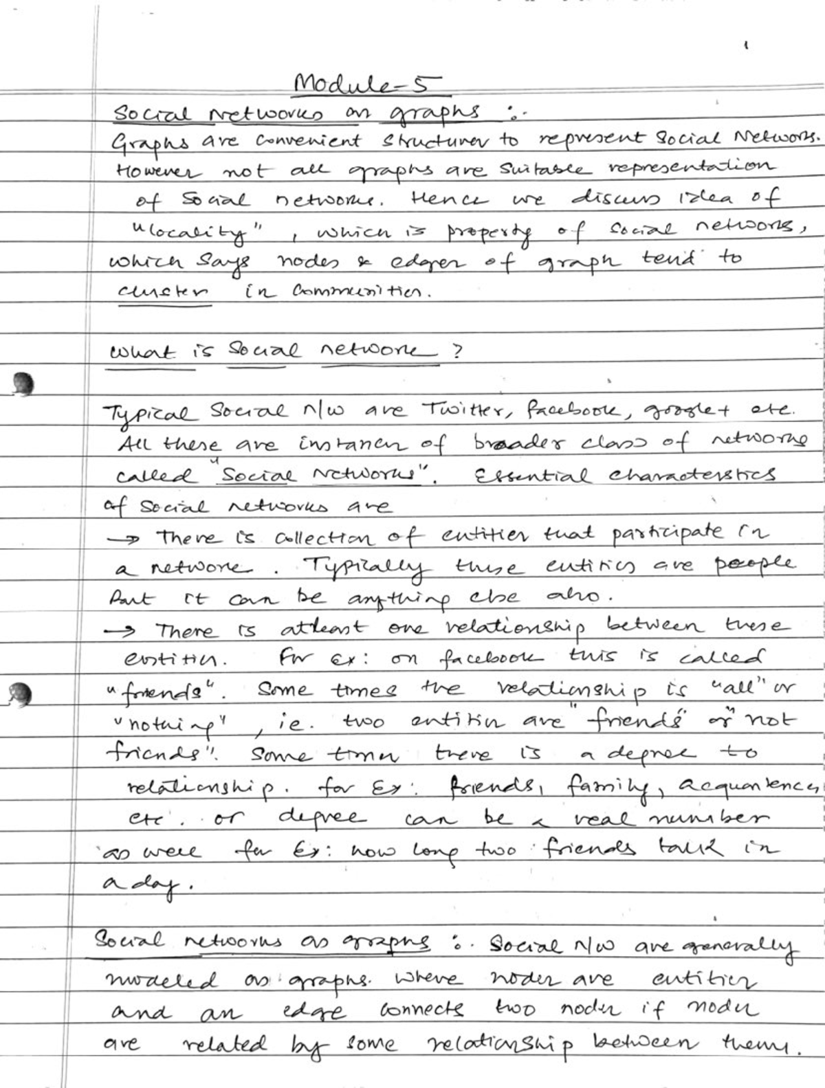 Ds mod5 notes - Social Networks as graphs Graphs are convenient ...