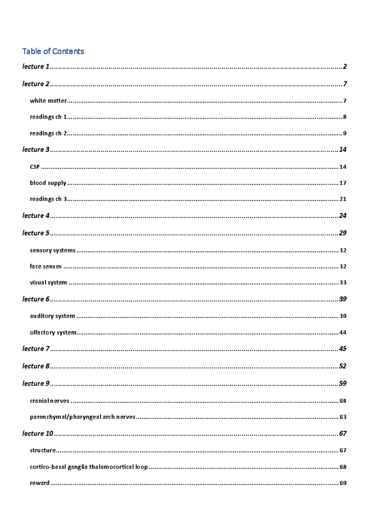 ANAT3022 Lecture notes - Table of Contents lecture lecture white matter ...
