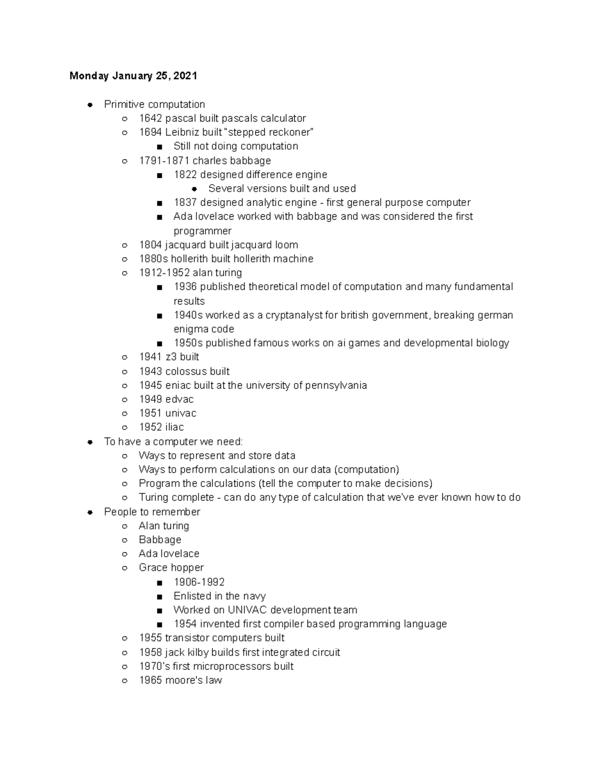 INFO 102 Lecture Notes for Exam 1 and quiz answers - Monday January 25,  2021 ○ Primitive computation - StuDocu