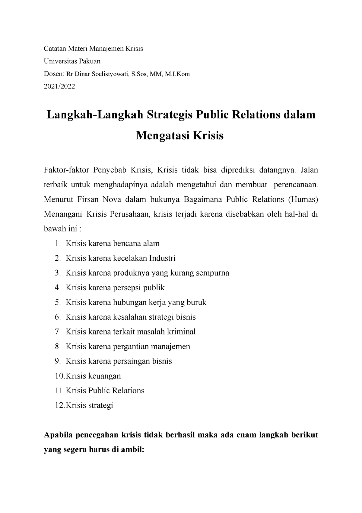 Langkah-Langkah Strategis Public Relations Dalam Mengatasi Krisis ...