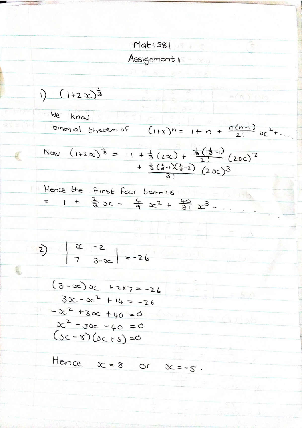 Mat1581-assignment 1 - MAT1581 ASSIGNMENT 1 SOLUTIONS 2021 - MAT1581 ...