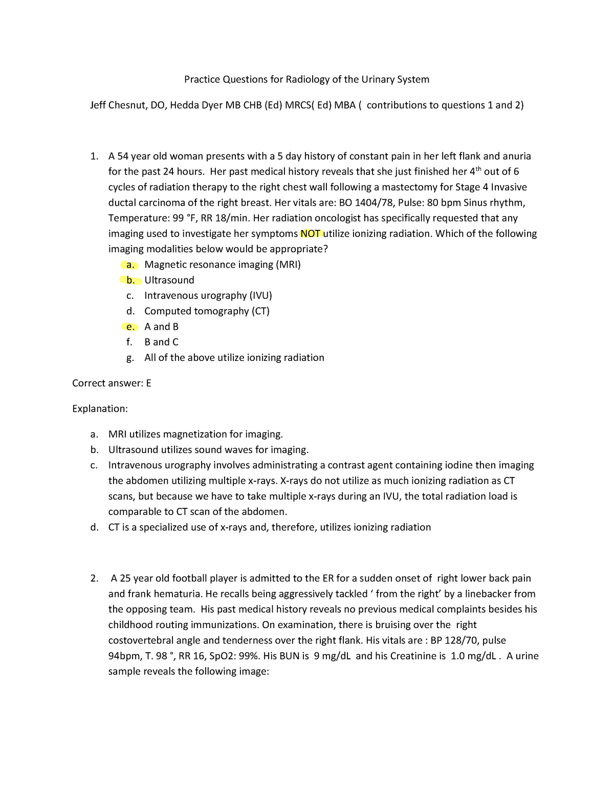 Practice Questions for Radiology of the Urinary System - Her past ...