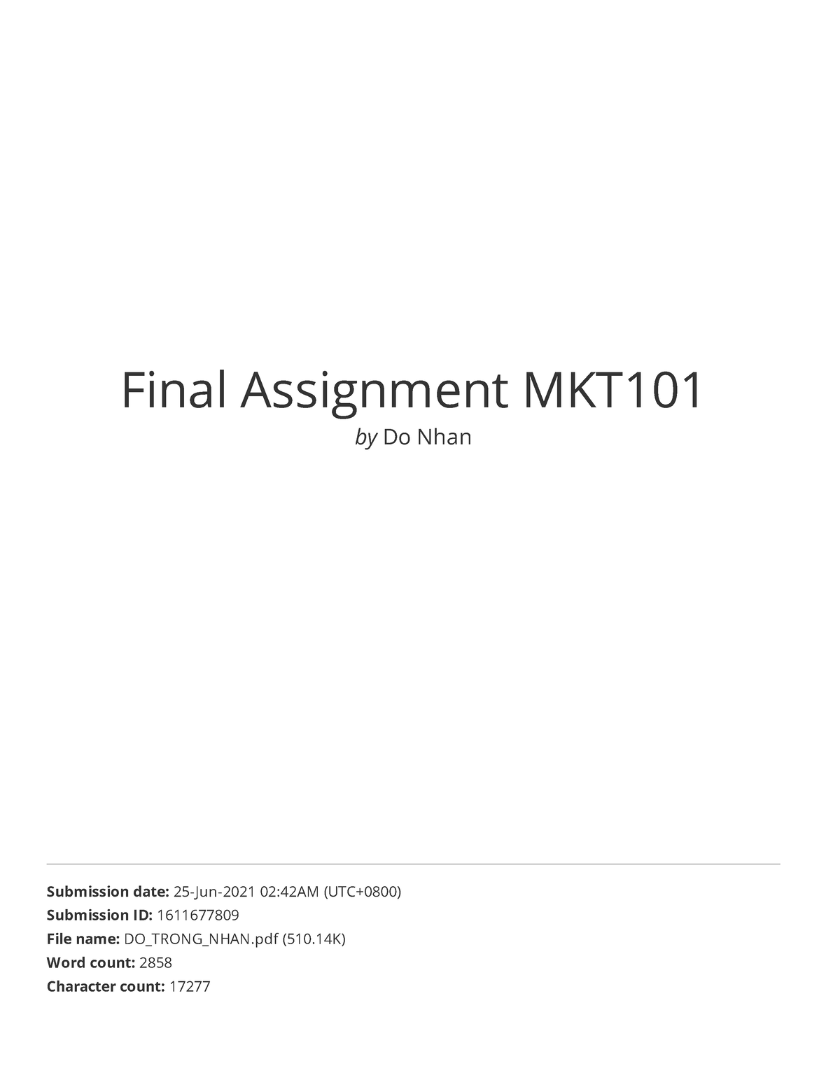 MKT101 DO Trong NHAN E2000 454 - Final Assignment MKT By Do Nhan ...