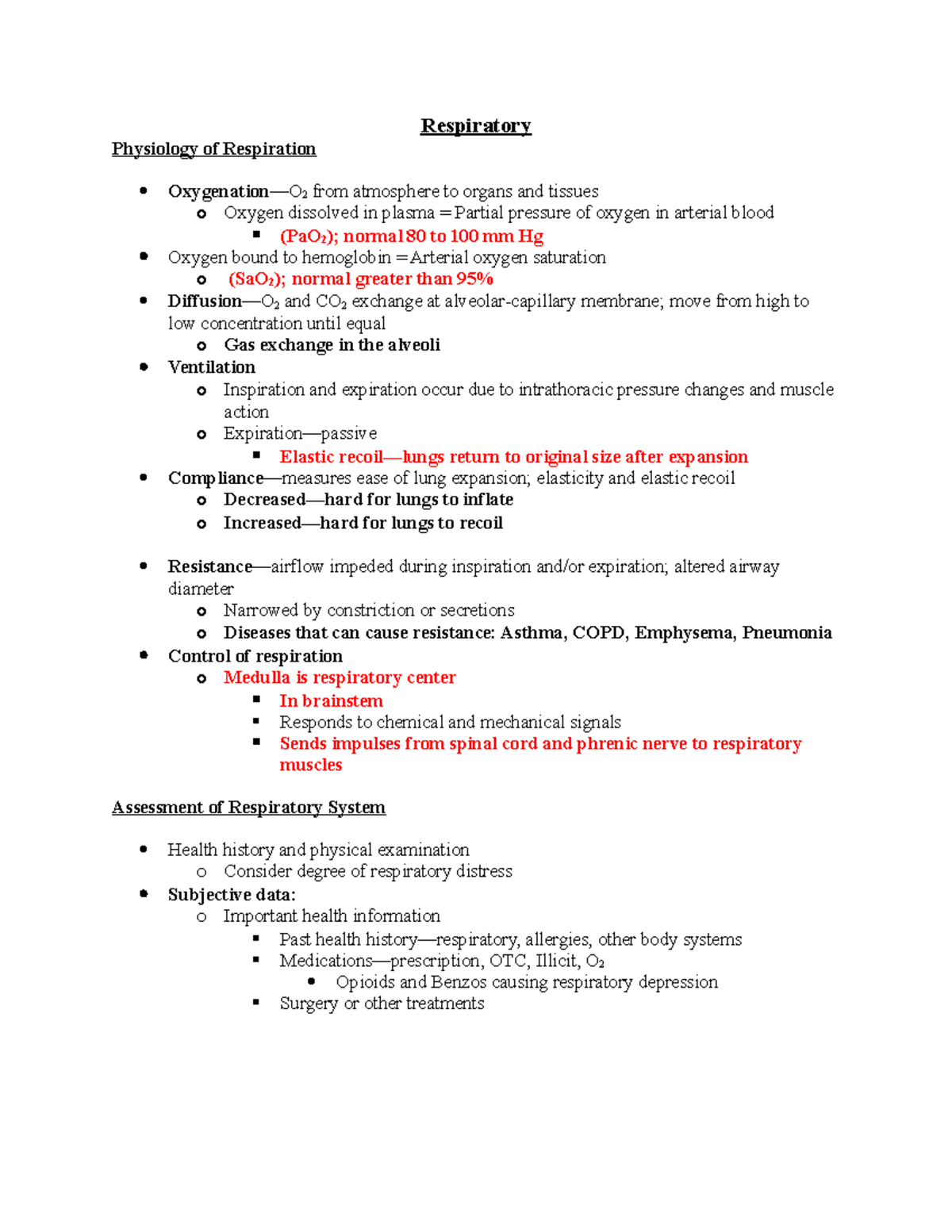 Respiratory - Lecture materials - Respiratory Physiology of Respiration ...