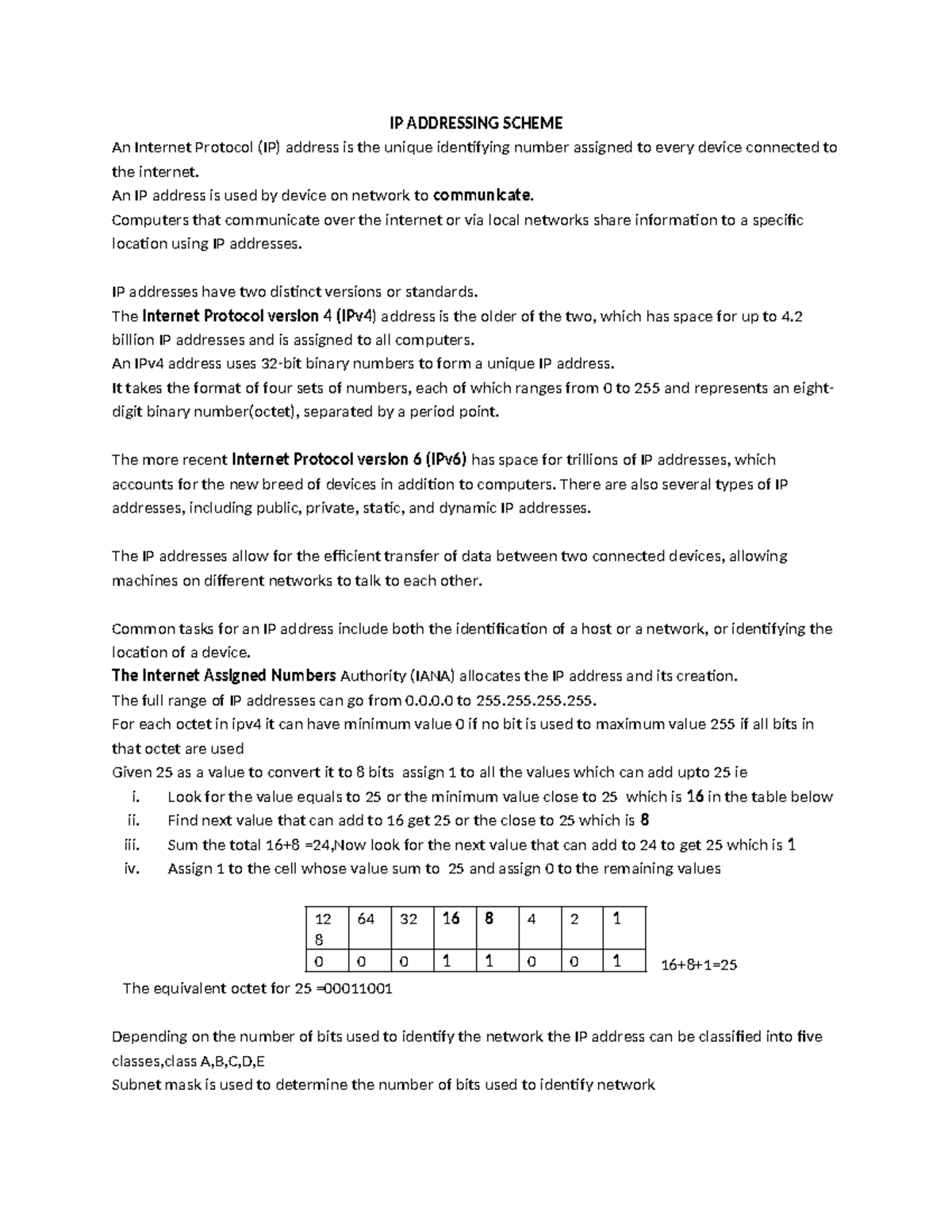 IP Address - IP ADDRESSING SCHEME An Internet Protocol (IP) address is ...