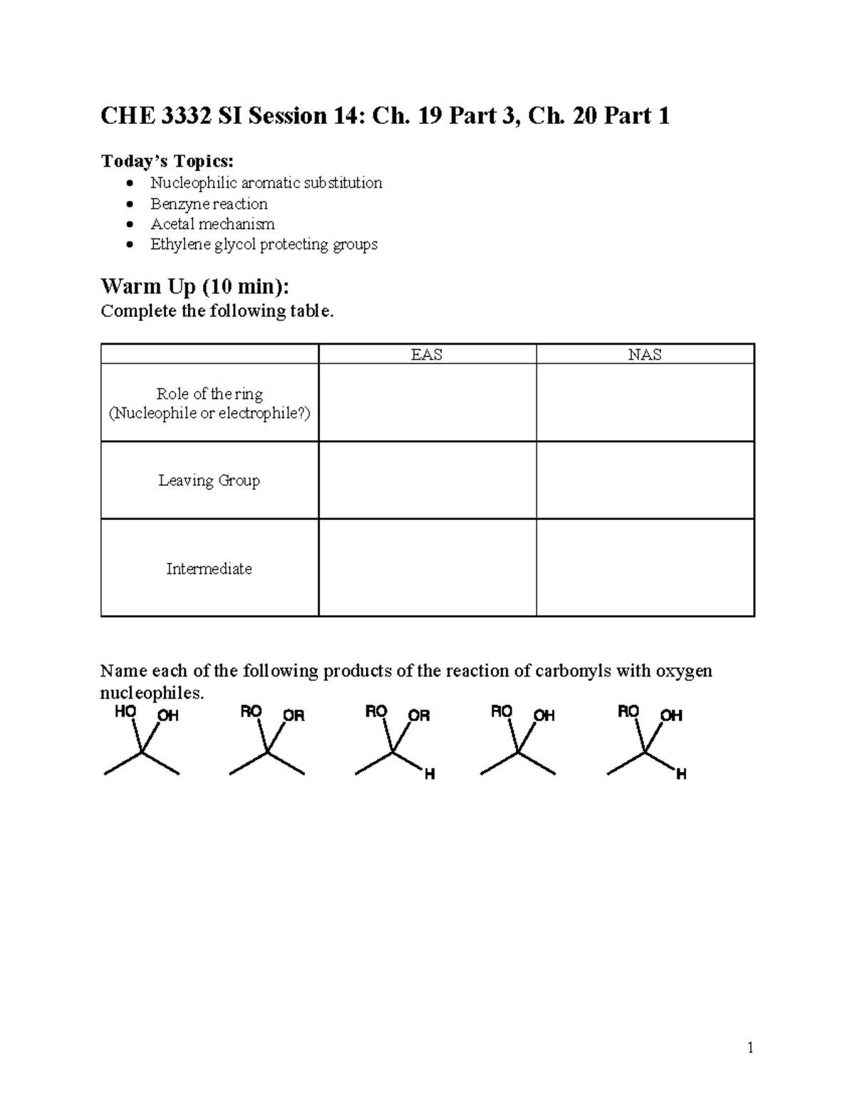 S14-+Ch+19.+Pt.+3+Ch - CHE 3332 SI Session 14: Ch. 19 Part 3, Ch. 20 ...