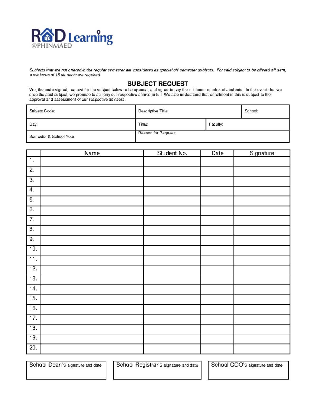 Request Subject Final Copy - Subjects that are not offered in the ...