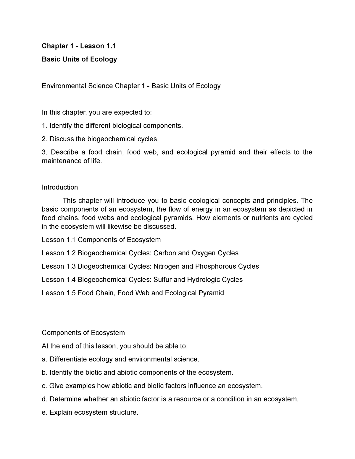 Basic Units Of Ecology - Chapter 1 - Lesson 1. Basic Units Of Ecology ...