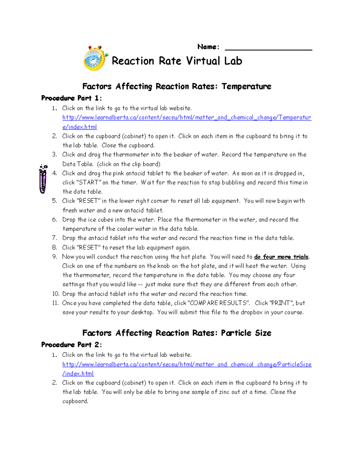 lab reaction rate assignment lab report