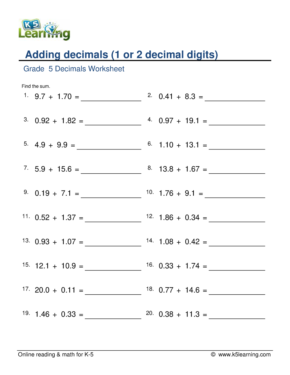 Adding Decimals - worksheet - BS in Medical laboratory Science - Studocu