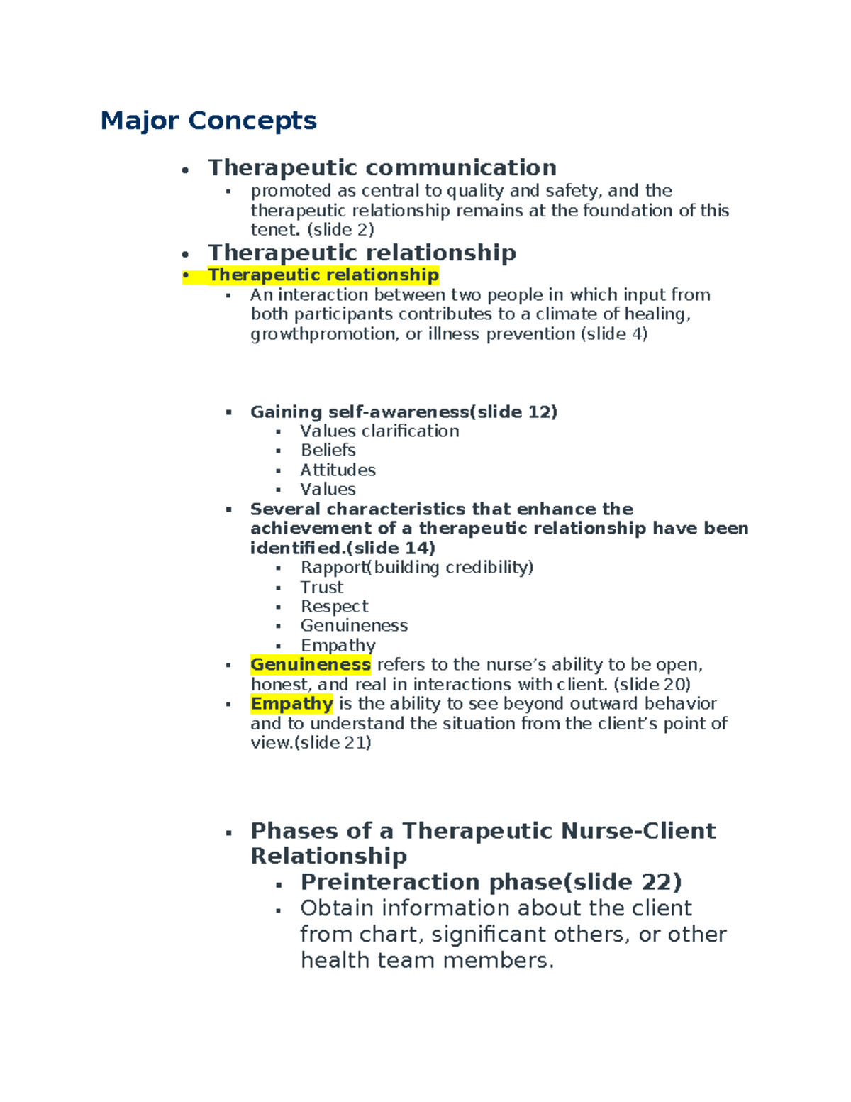 NUR 356 MOD 2 Lecture Notes - Major Concepts Therapeutic communication ...