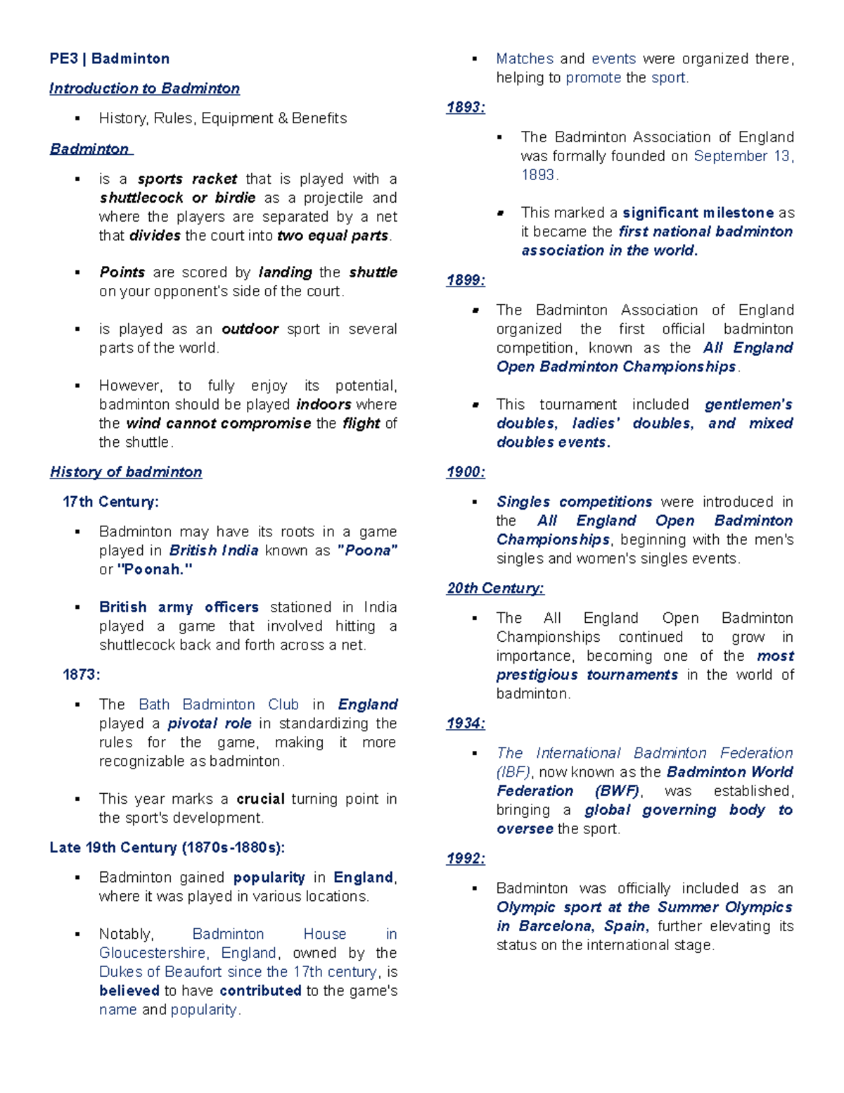 PE3 - This is my reviewer to PE 3. - PE3 | Badminton Introduction to ...
