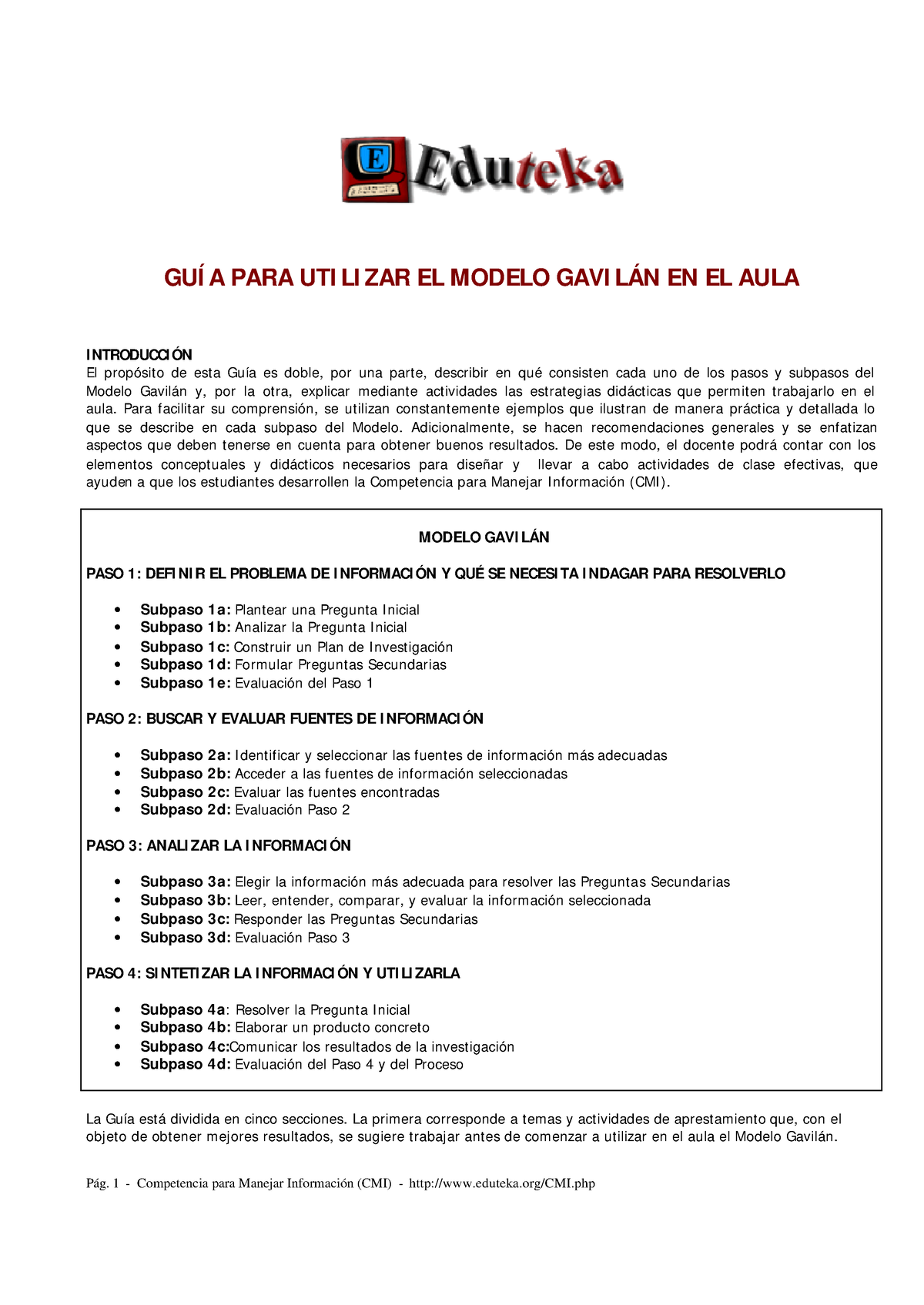 Guía para utilizar el Modelo Gavilan en el aula - GUÍ A PARA UTI LI ZAR EL  MODELO GAVI LÁN EN EL - Studocu