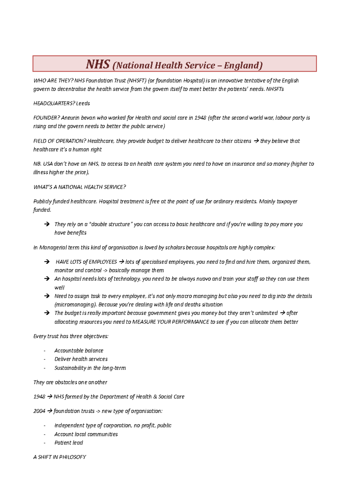 Management practice NHS - NHS (National Health Service – England) WHO ...