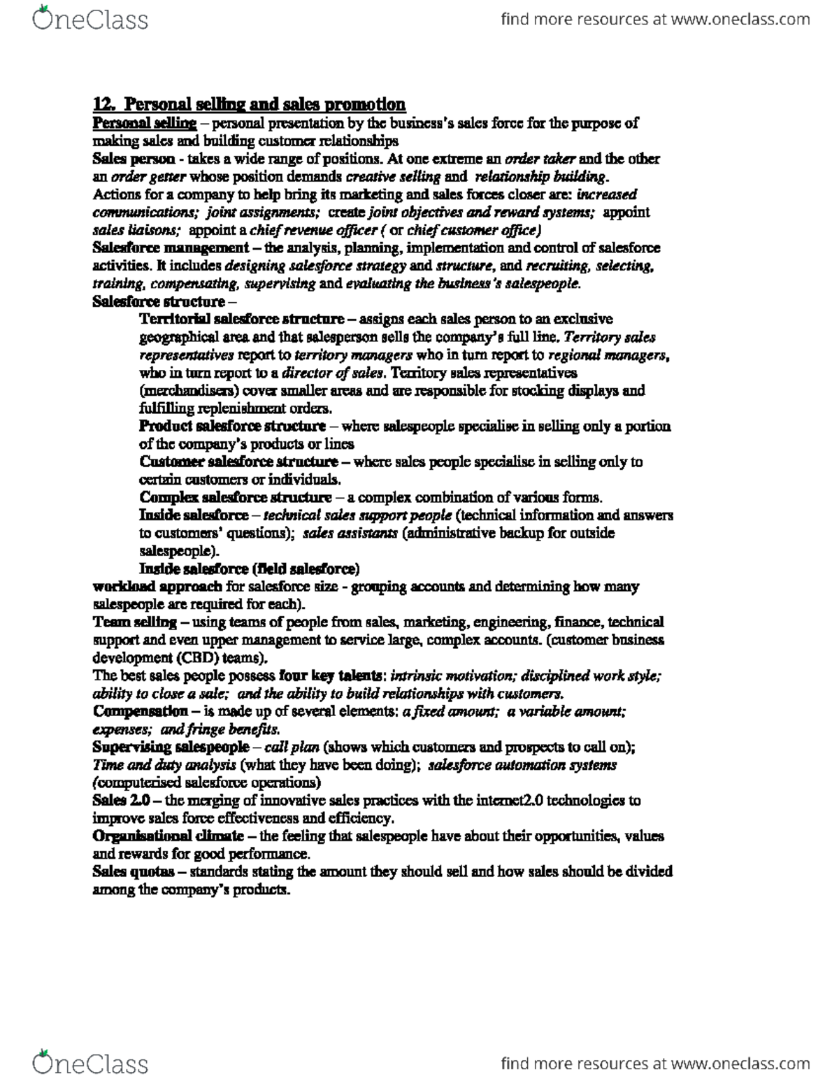 Lecture notes, lecture all - Personal selling and sales promotion ...
