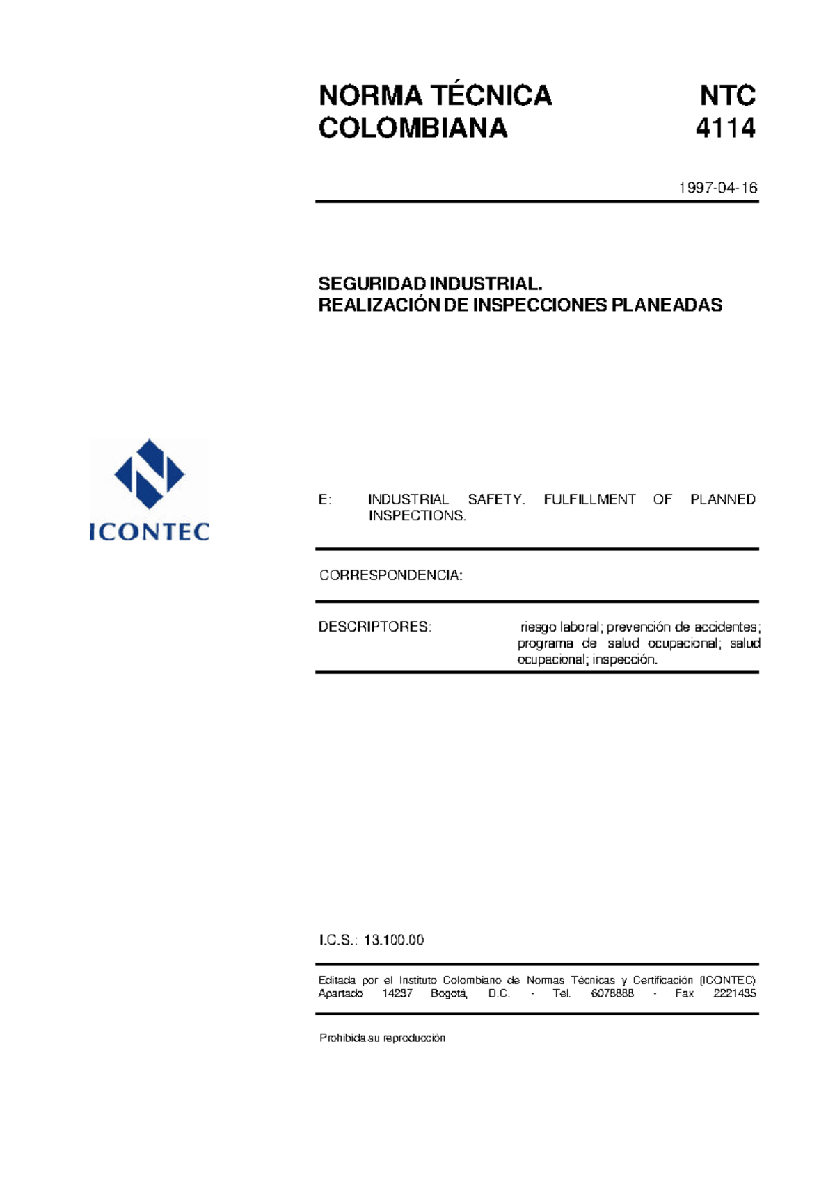 4. NTC 4114 Realizacion de Inspecciones Planeadas Icontec - NORMA ...