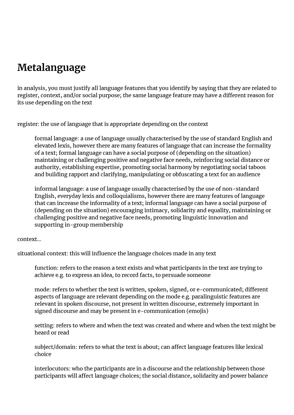 analytical essay metalanguage