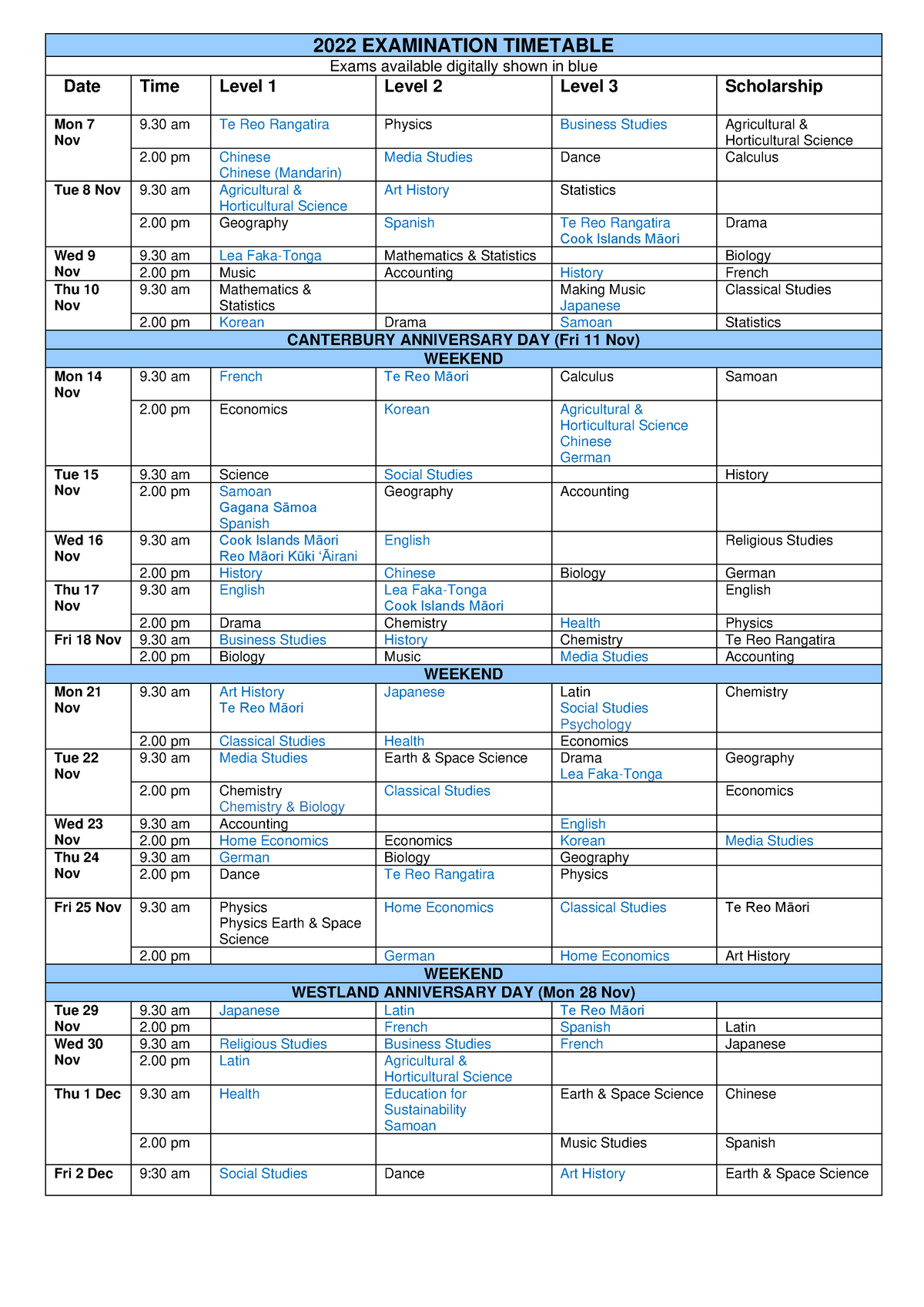 2022-Exam-Timetable - aaaa - 2022 EXAMINATION TIMETABLE Exams available ...