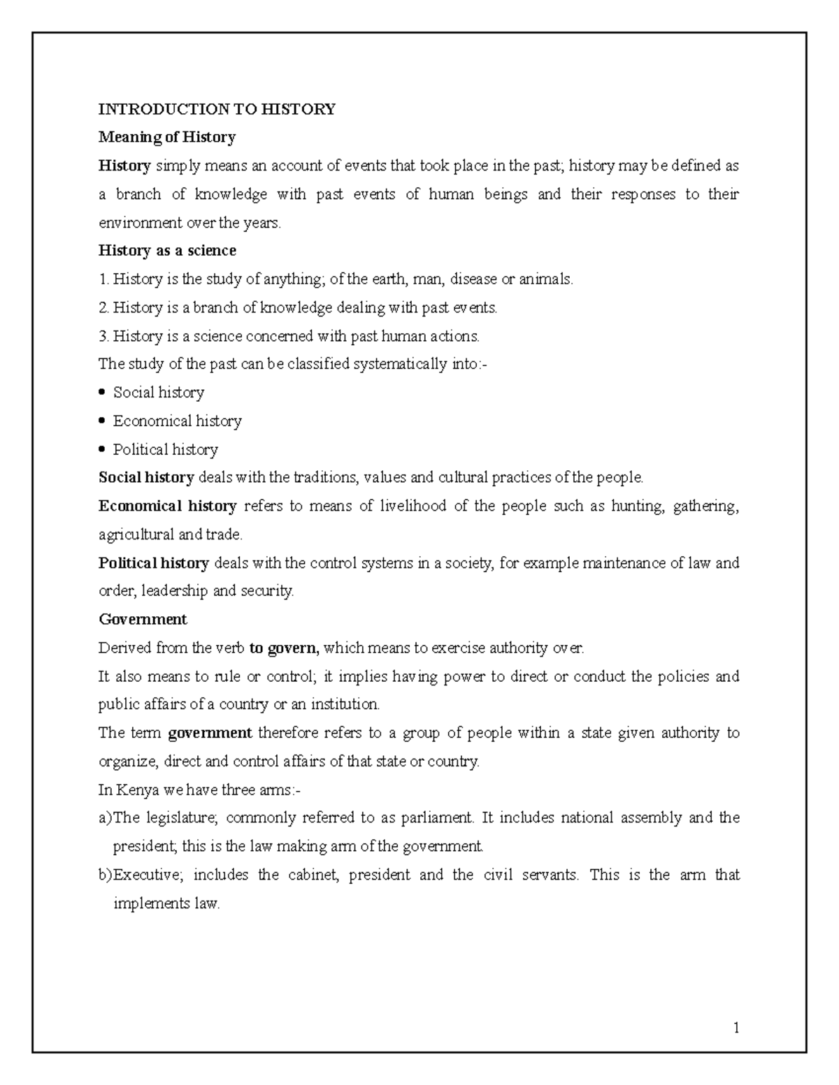 Historyt AND Government 2 - INTRODUCTION TO HISTORY Meaning of History ...