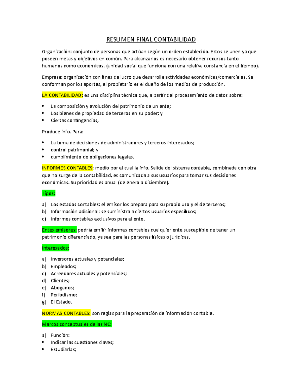 Resumen Final Contabilidad 1 - RESUMEN FINAL CONTABILIDAD Organización ...