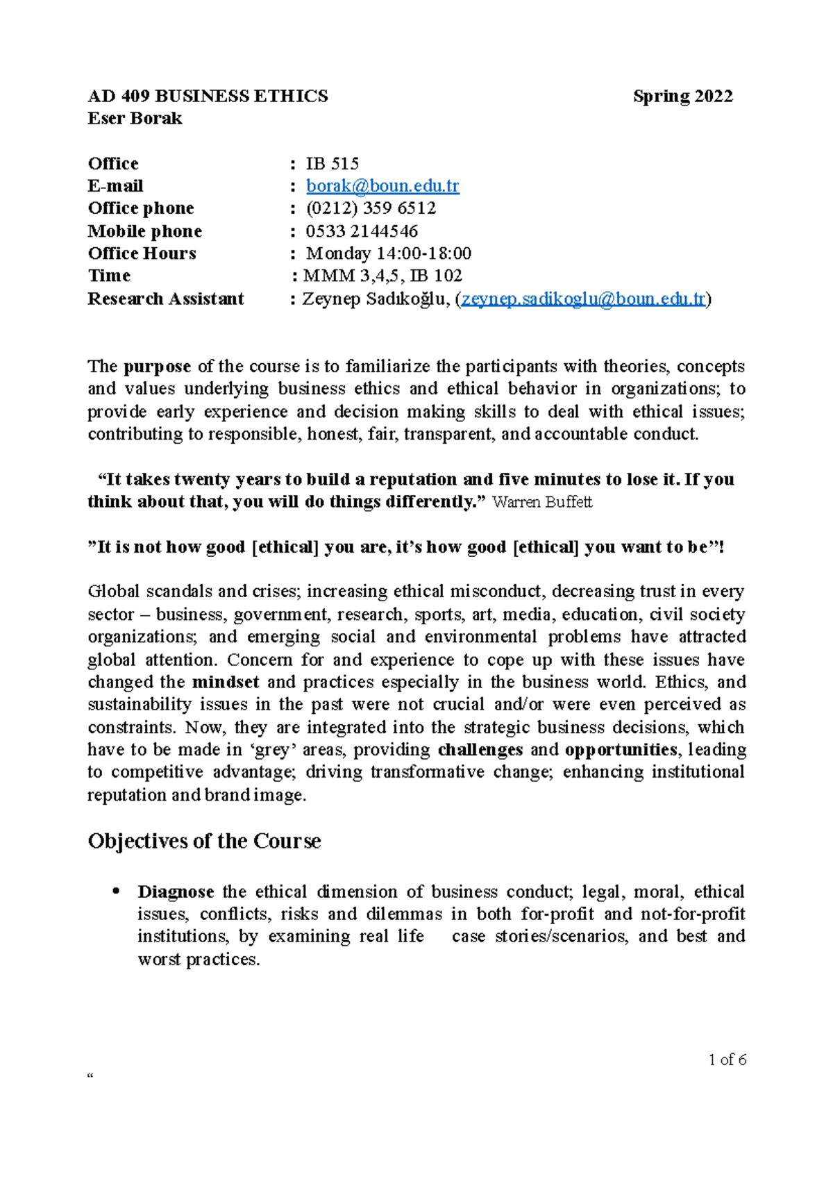 Ad 409 Spring 2022 - Syllabus for the course given by the instructor ...