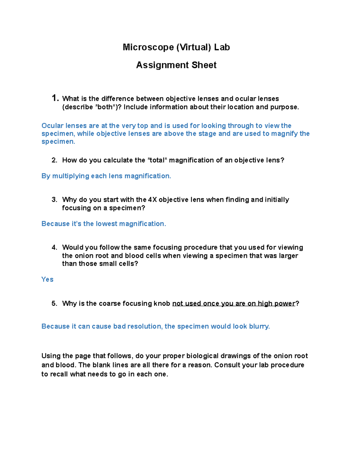 Microscope Lab Assignment Microscope (Virtual) Lab Assignment Sheet 1