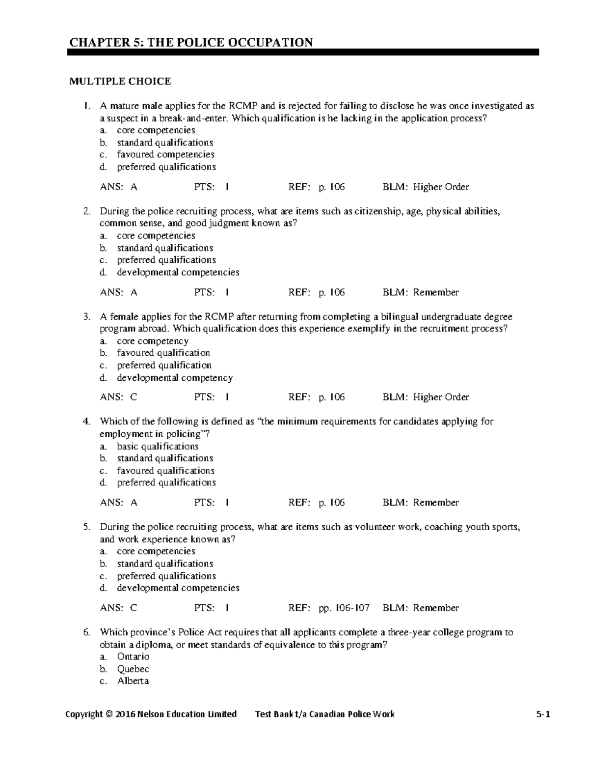 Ch05 Griffiths 4e TB - Ch 5 test bank - CHAPTER 5: THE POLICE ...