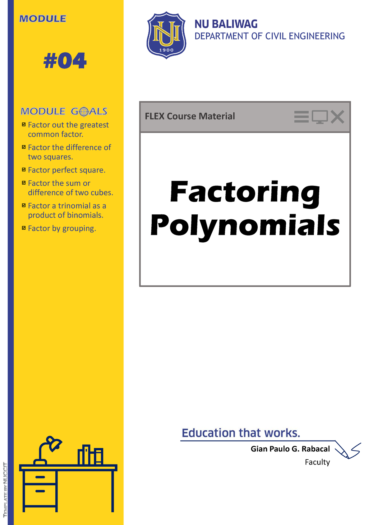 Module #04 - Factoring Polynomials V2 - FLEX Course Material Factoring ...