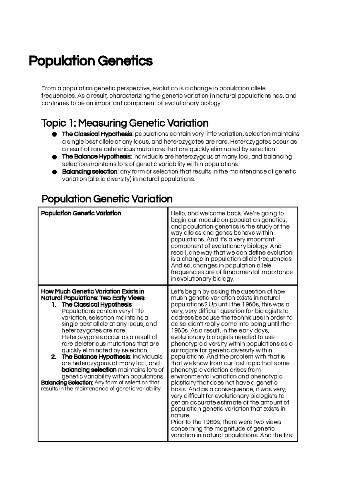 Biol 359 - Week 3 - Lecture notes 7-9 - Population Genetics From a ...