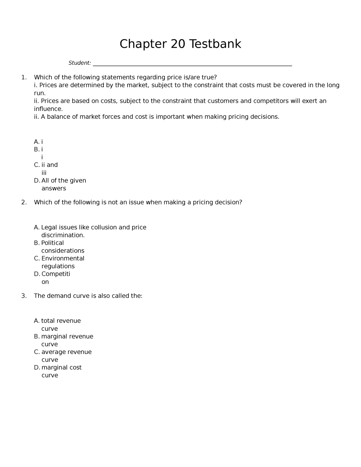 Chapter 20 Testbank - Chapter 20 Testbank Student: - Studocu