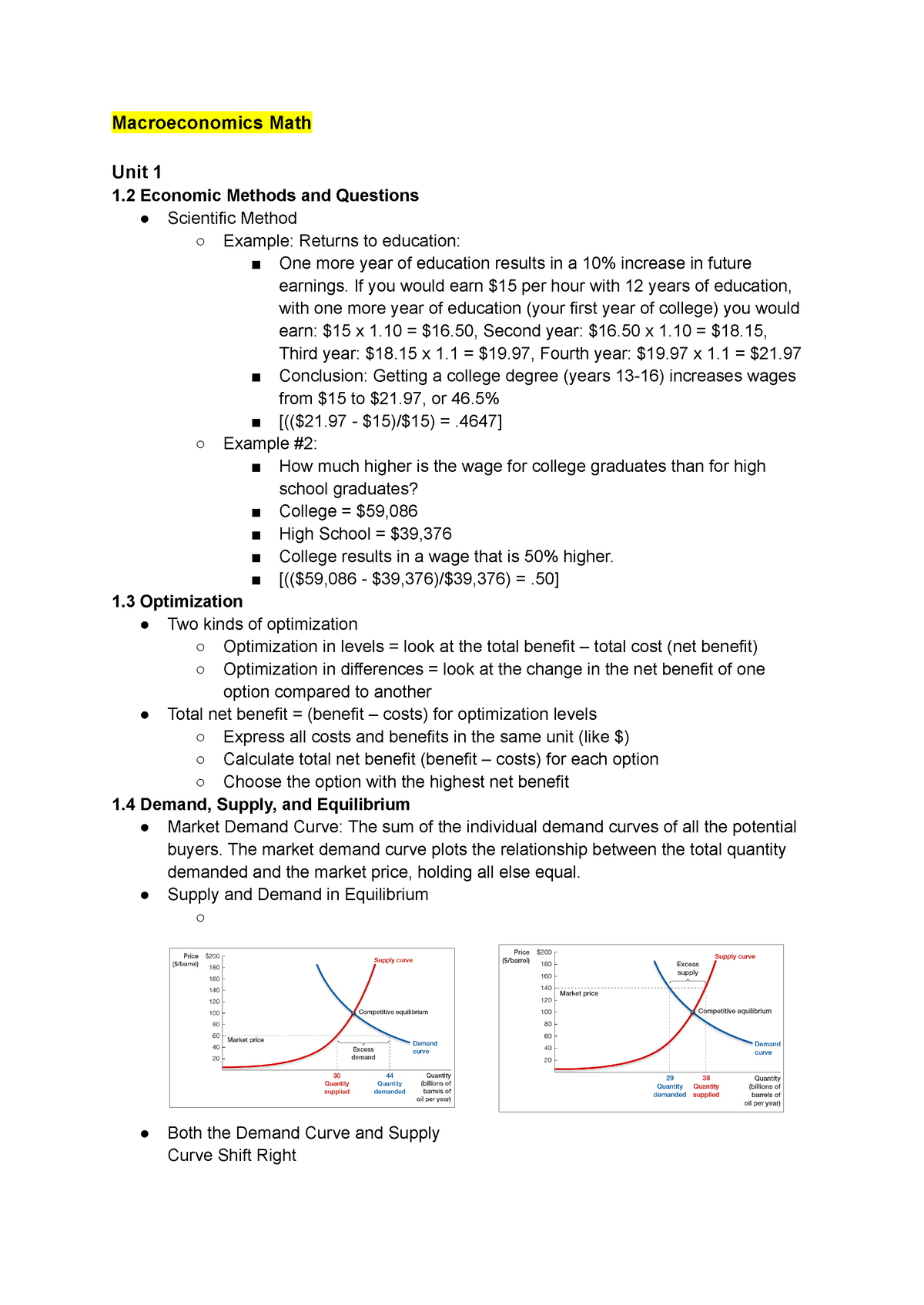 Macroeconomics Math For Final - Macroeconomics Math Unit 1 1 Economic ...