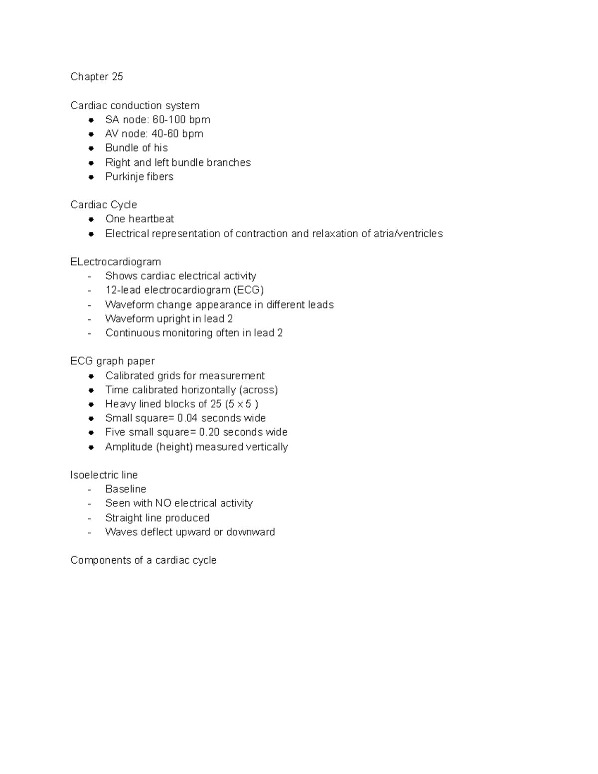 Chapter 25 - Cardio Notes - Chapter 25 Cardiac Conduction System SA ...