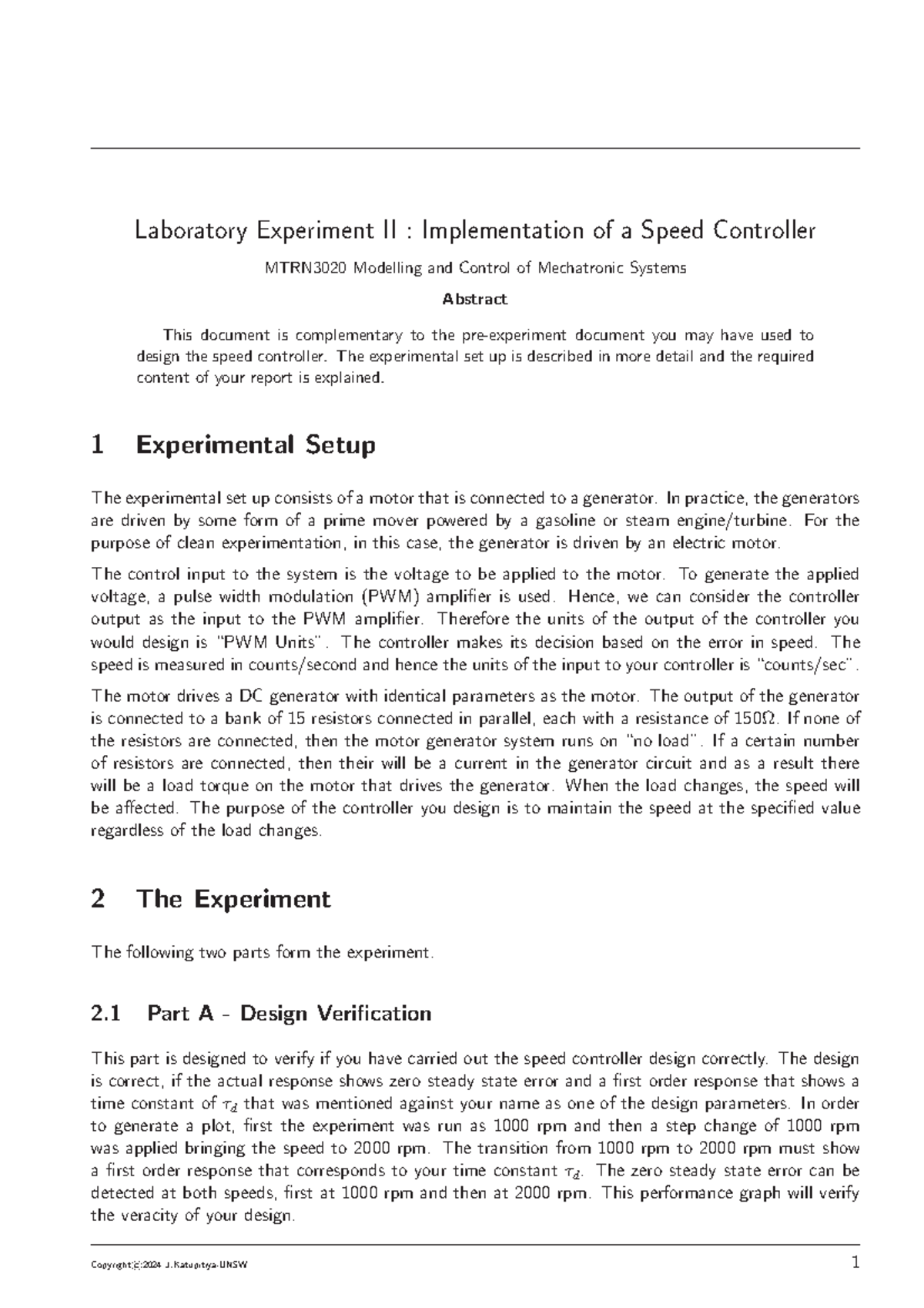Post Speed Control Experiment 2024 - Laboratory Experiment II ...