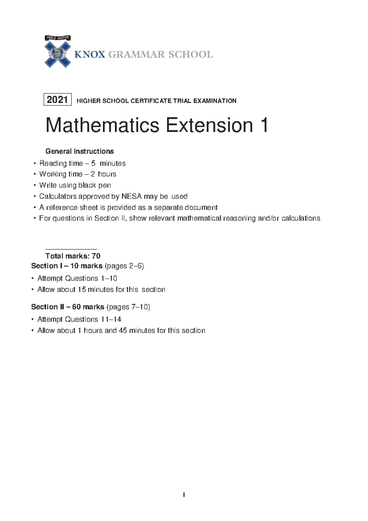 Knox 2021 3U Trials & Solutions - HIGHER SCHOOL CERTIFICATE TRIAL ...