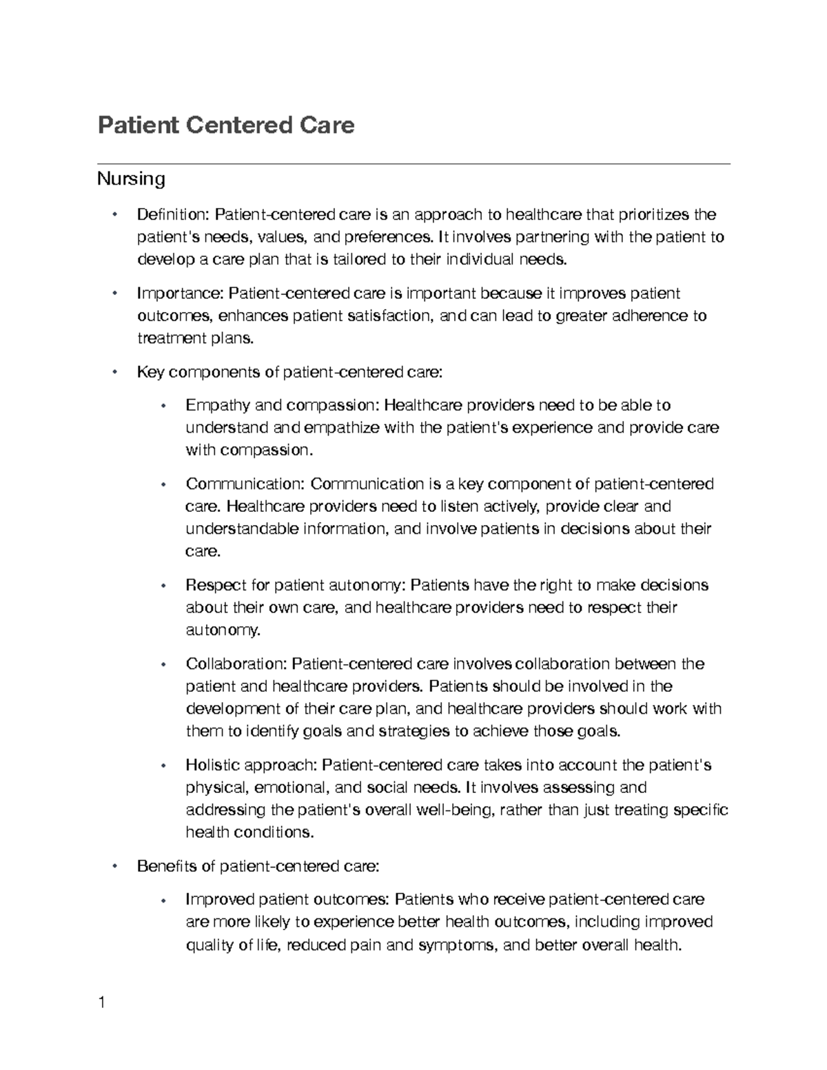 Patient Centered Care Notes - Patient Centered Care Nursing Definition