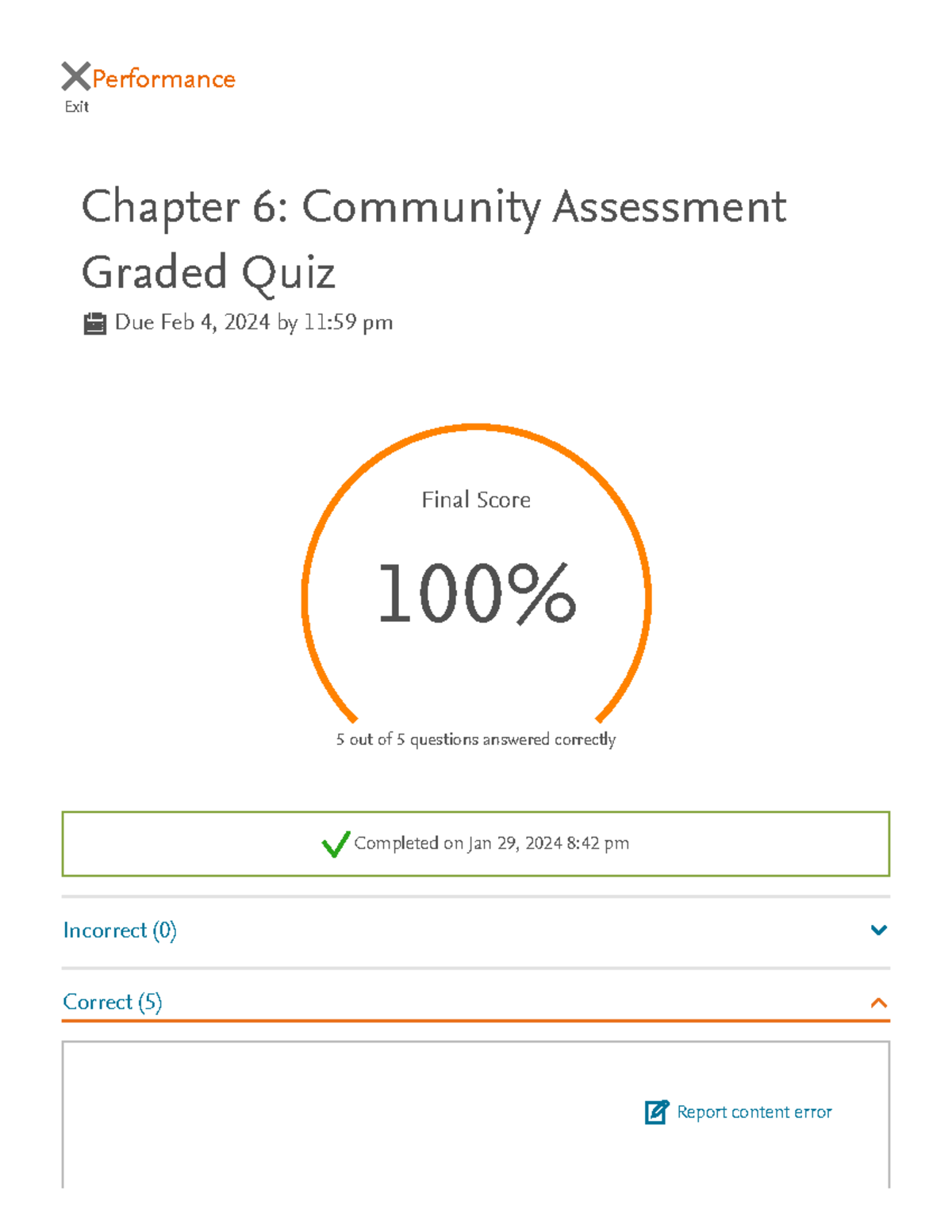 444 Chapter 6 Community Assessment Exit Performance Chapter 6 Community Assessment Graded