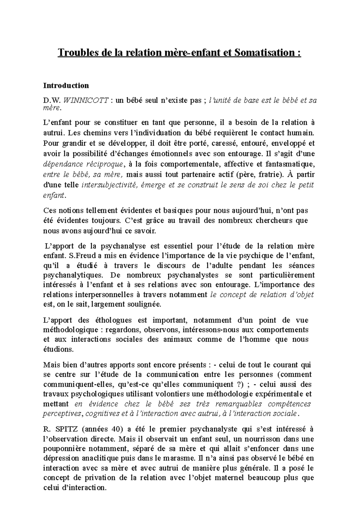 Trroubles de la relation mèreenfant WINNICOTT un bébé seul n’existe pas ; l’unité de base Trroubles de la relation mèreenfant WINNICOTT un bébé seul n’existe pas ; l’unité de base