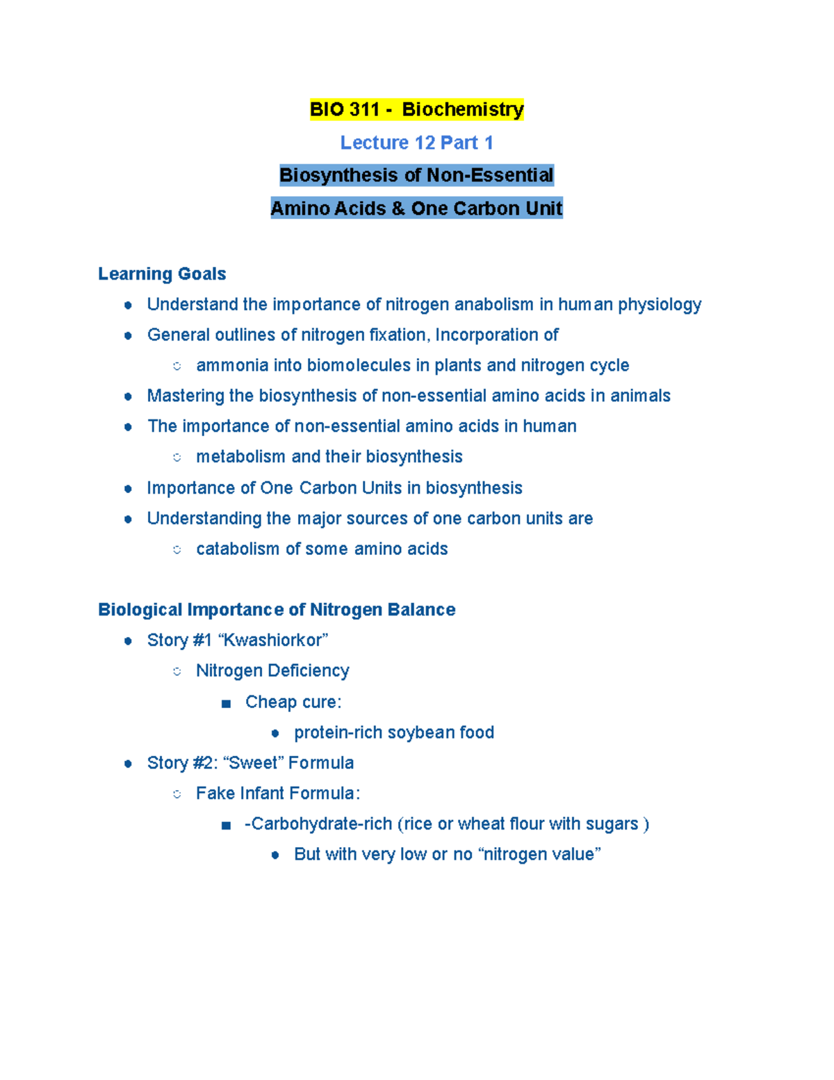 BIO 311 Lecture 12 Part 1 Fall 2020 - BIO 311 - Biochemistry Lecture 12 ...