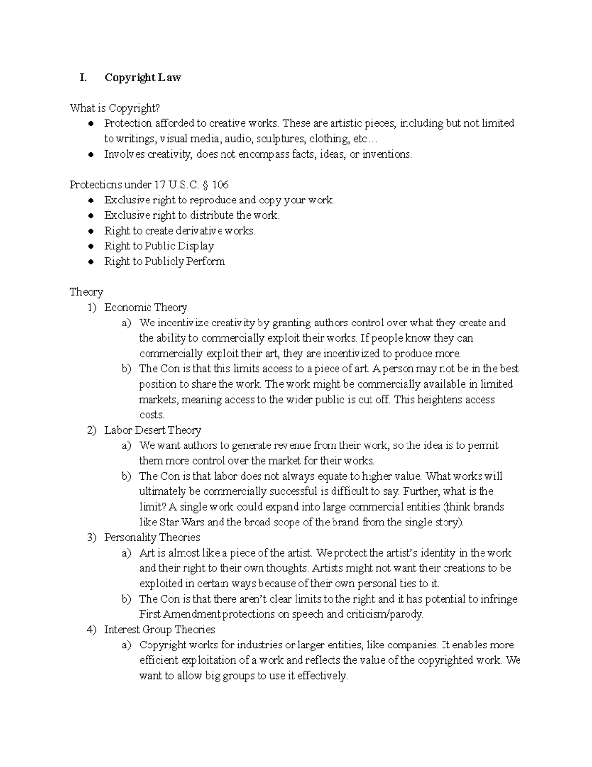 IP Survey Outline Fall 2022 - I. Copyright Law What is Copyright ...