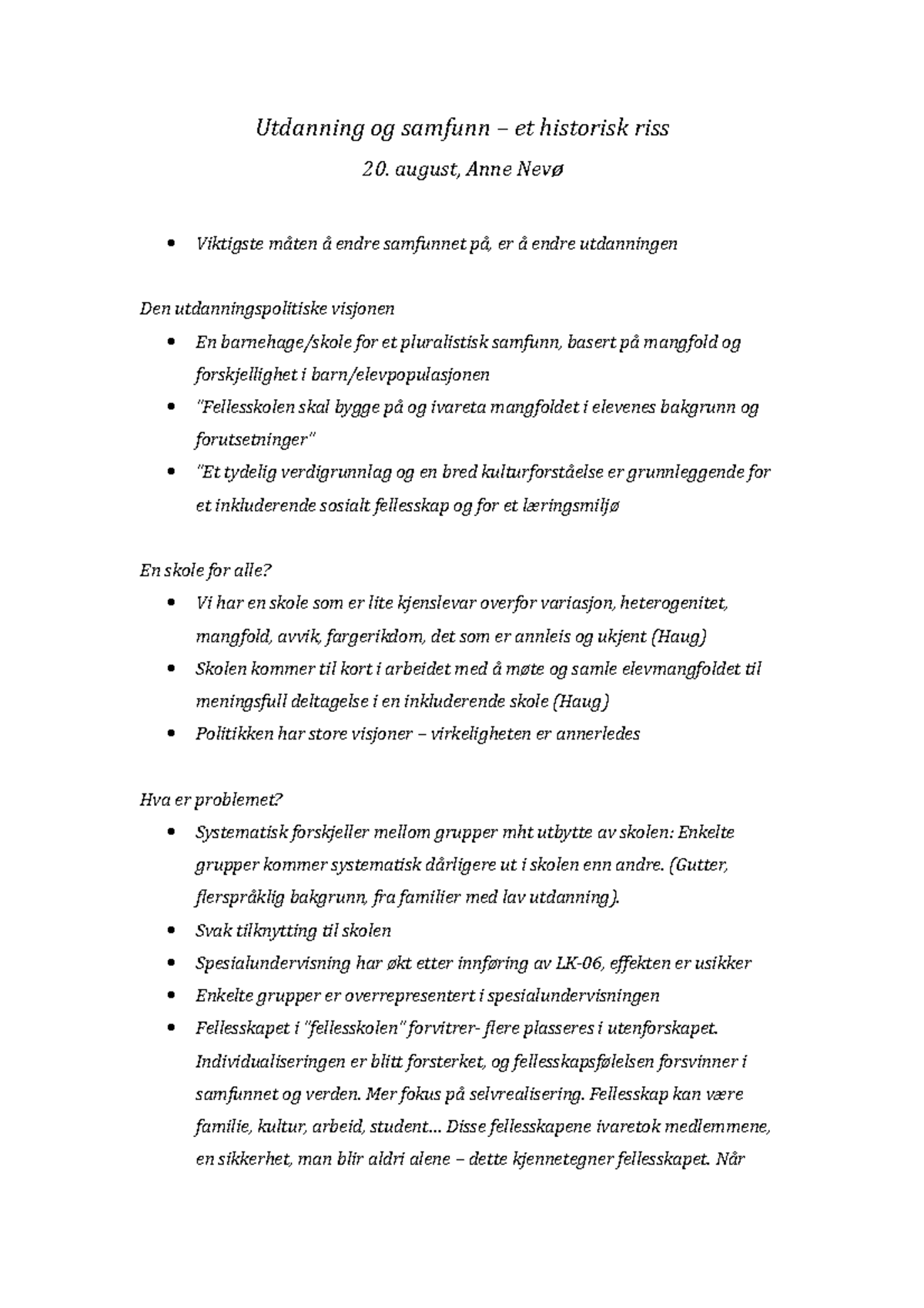 Utdanning og samfunn – notater - Utdanning og samfunn – et historisk ...