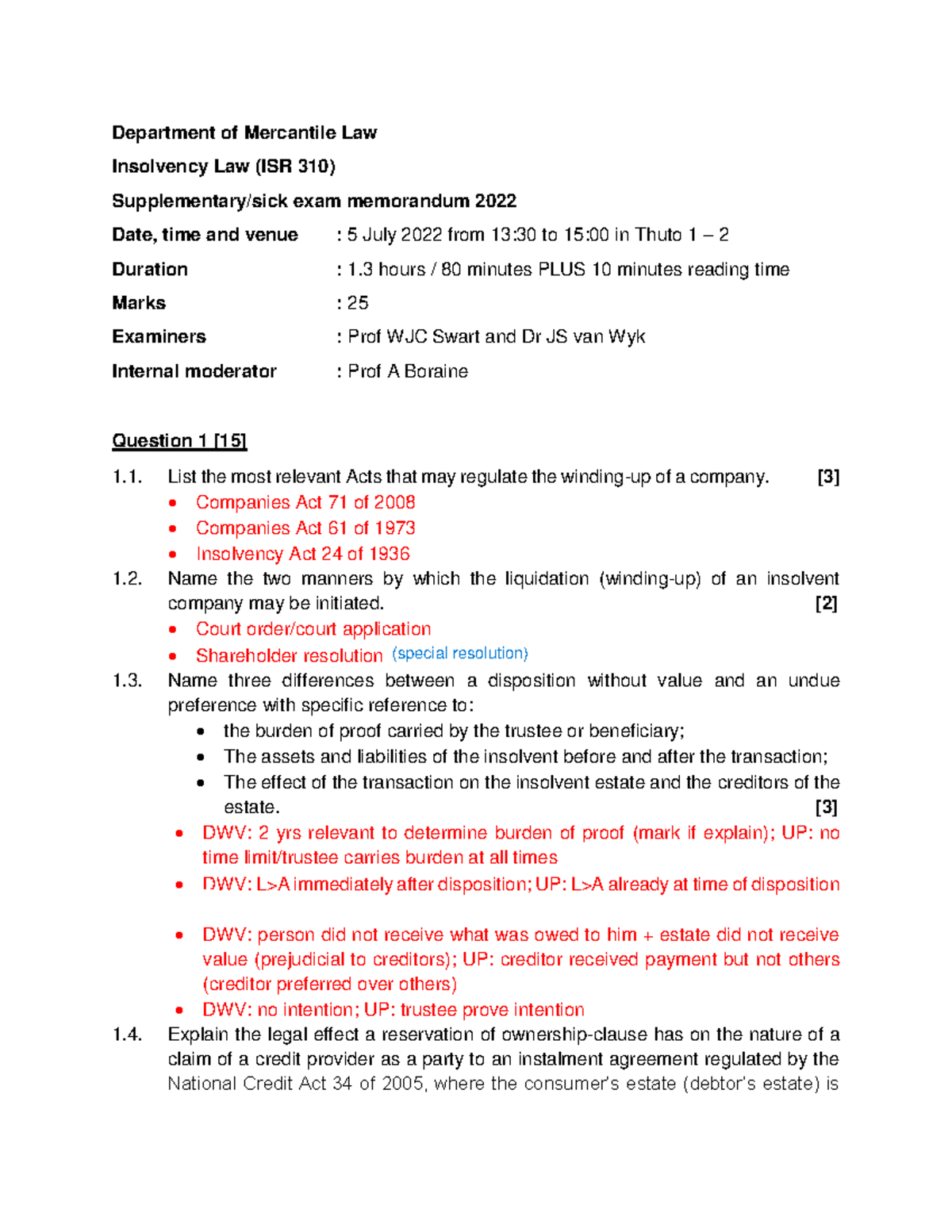 Practice Question 2022 A Department Of Mercantile Law Insolvency Law