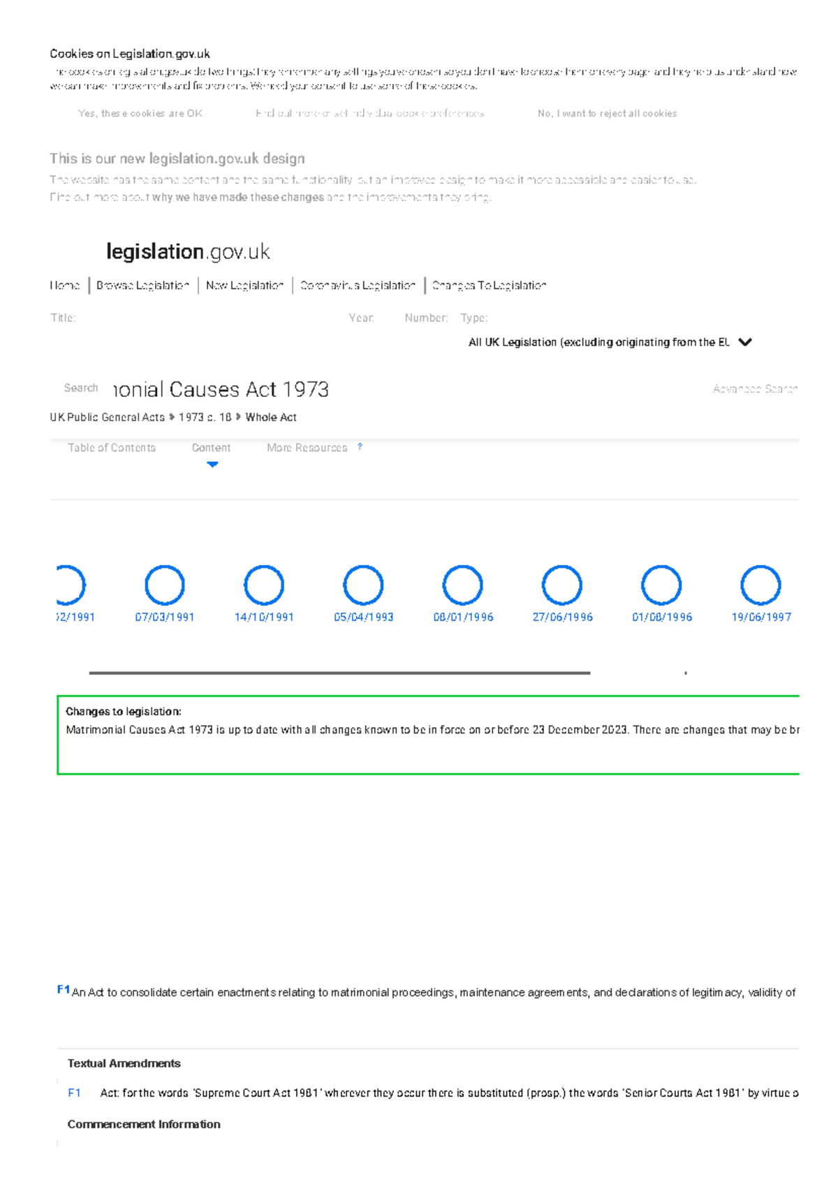 Matrimonial Causes Act 1973 Matrimonial Causes Act 1973 is up to date