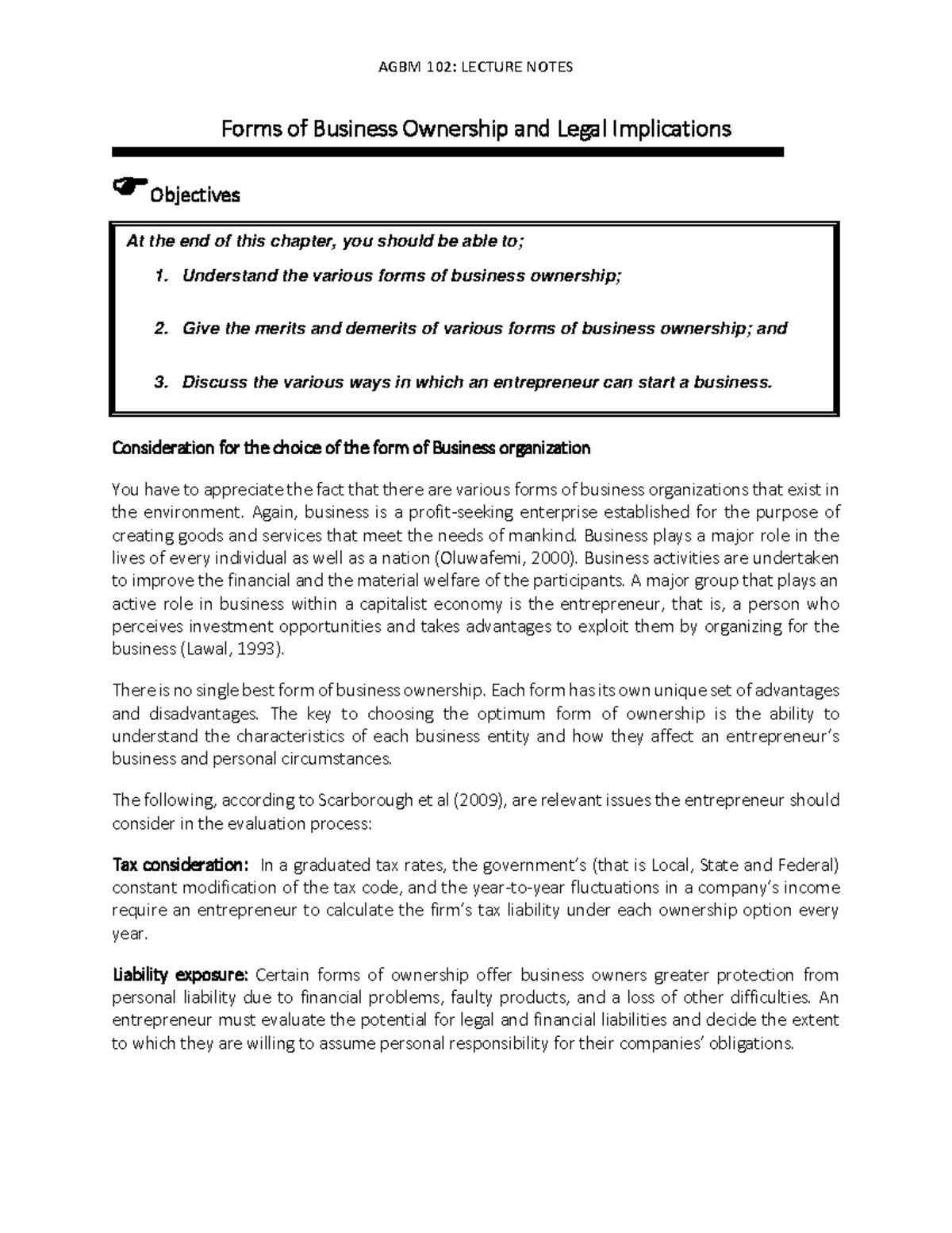 Forms of Business Ownership and Legal Implications - Forms of Business ...