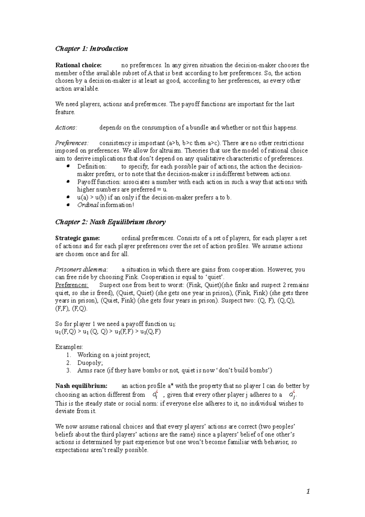 Summaries Book An Introduction To Game Theory Chapter 1 And 2 Chapter Studeersnel