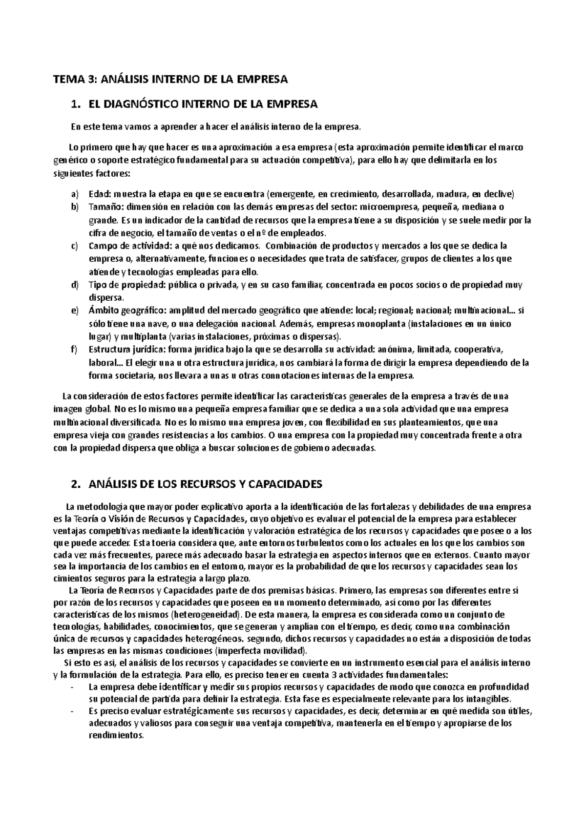 Tema 3 DirecciÓn EstratÉgica Tema 3 AnÁlisis Interno De La Empresa