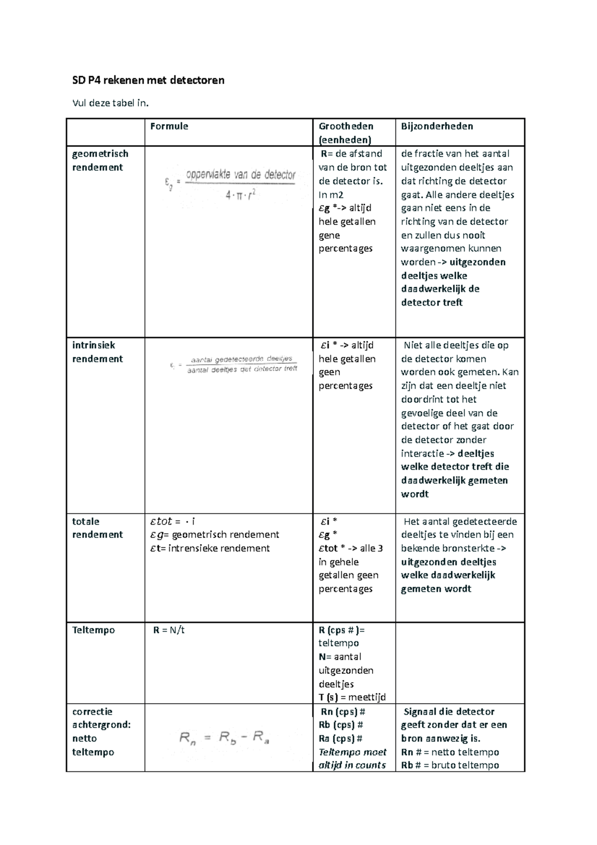 SD P4 rekenen met detectoren - Formule Grootheden (eenheden ...