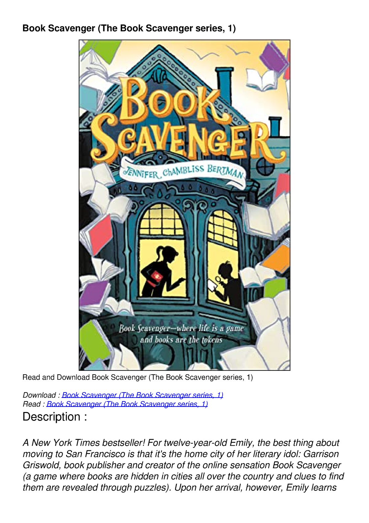 DOWNLOAD/PDF Book Scavenger (The Book Scavenger series, 1) - Book ...