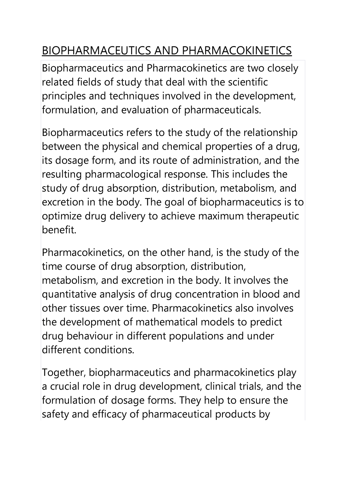 Biopharmaceutics AND Pharmacokinetics - BIOPHARMACEUTICS AND ...