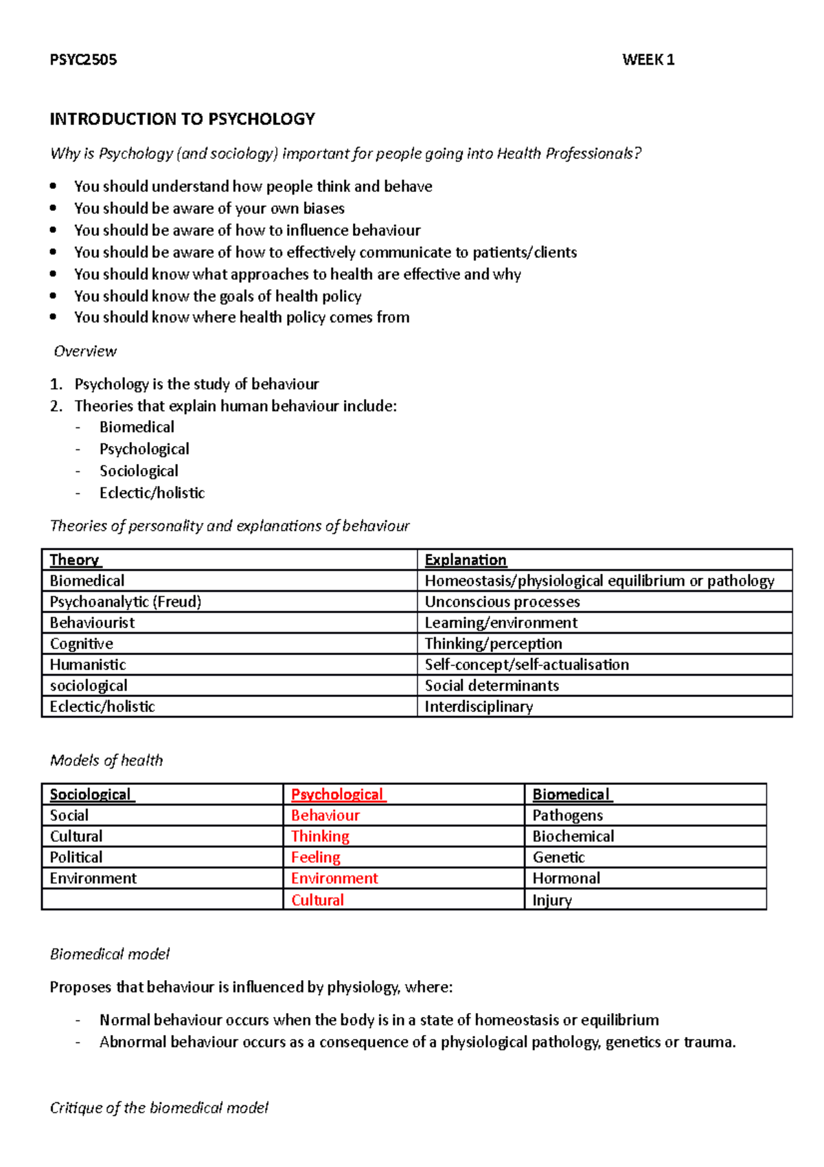 WEEK 1 - Lecture notes 1 - INTRODUCTION TO PSYCHOLOGY Why is Psychology ...