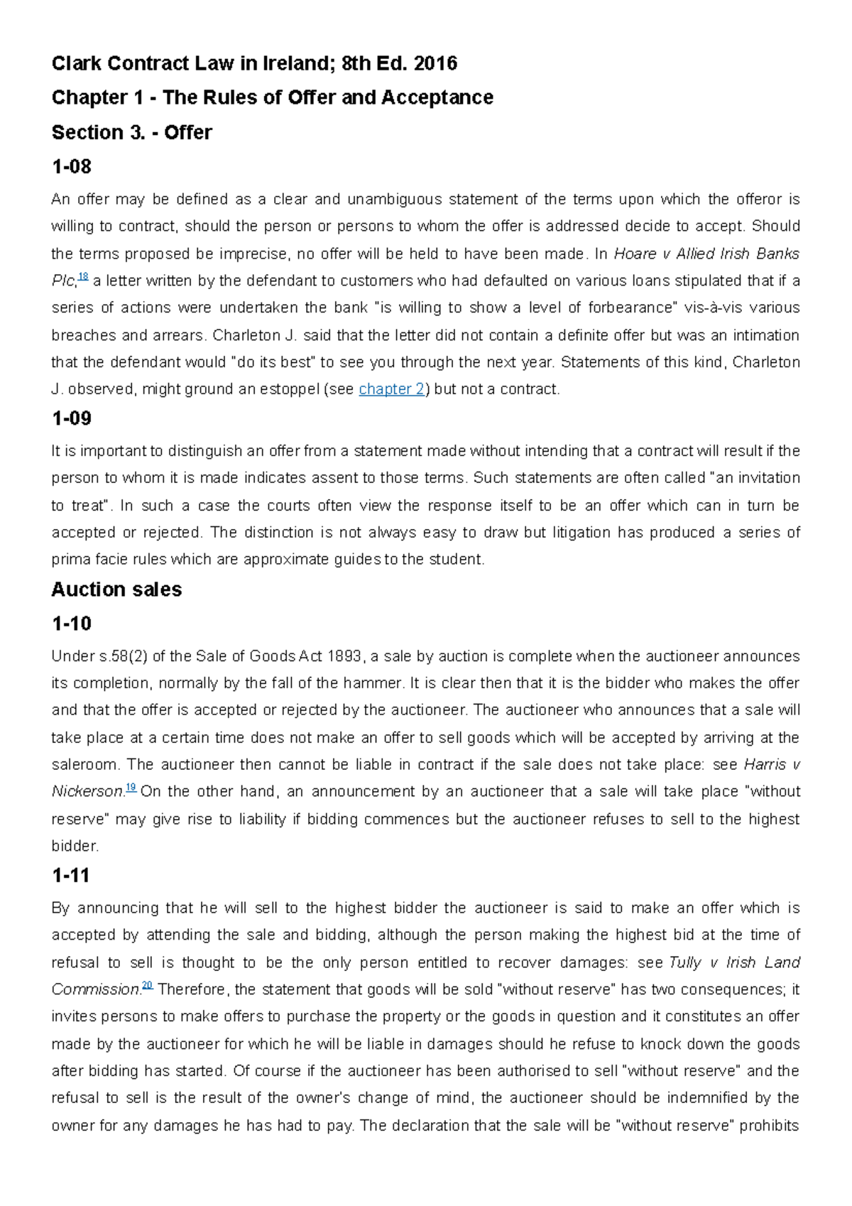 Robert Clarke Offer Chapter 2016 Clark Contract Law in Ireland; 8th